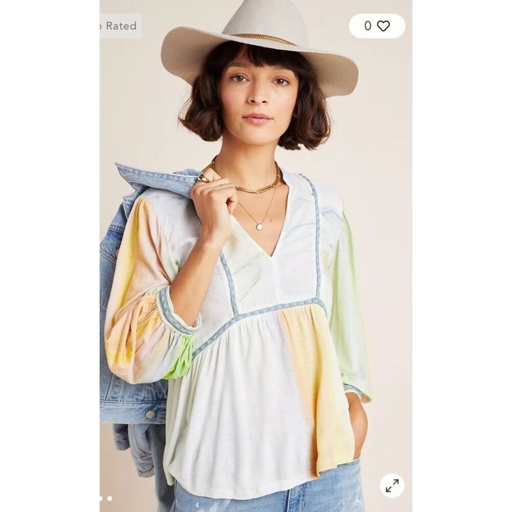 Blank London bl^nk Top Womens Medium Anthropologie Boho V Neck 3/4 Sleeve Shirt